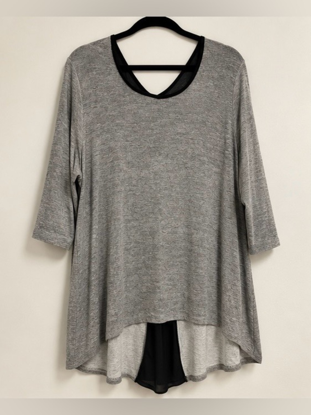 Lane Bryant Gray Black Chiffon Back Zip Tunic Top Size 18/20